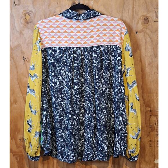 Maeve The Paz Mixed Print Button Down Shirt Women's 2X Safari Zebras Maximalist - Picture 4 of 8